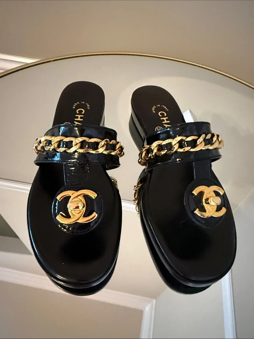 CHANEL Turnlock gold chain sandals size 36.5 - Picture 13 of 17
